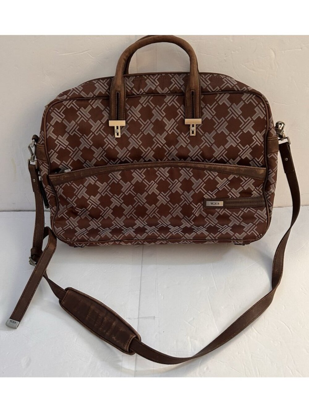 Tumi Brown Signature Logo Slim Messenger Laptop Briefcase Bag Travel Crossbody